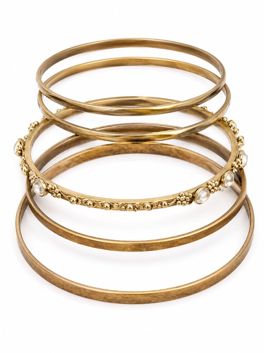 5-Piece Gold Tone Bangle Bracelet Set with Crystal Accent